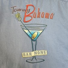 Tommy Bahama Shirt Mens XL Blue Embroidered "Bar None" Hawaiian Camp Rayon