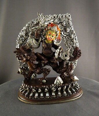 Tibetan Gold Face Wealth God Dragon Jambala Zambala Silver Oxide Copper Statue