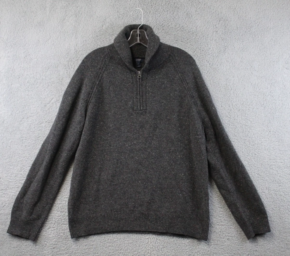 J Crew Sweater Mens Large Grey Wool Blend Pullover 1/4 Zip