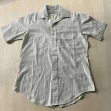 Vintage Arrow Kent Dress Shirt Mens 15 White Stripe Poly Cotton Short Sleeve