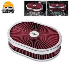 Air Cleaner Set 12" Oval For 4-Barrel Carburetor 5-1/8" Neck Washable Muscle Red