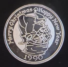 1990 Merry Christmas Happy New Year Santa Vtg Bullion-0.999 Silver 1 Oz Art Coin