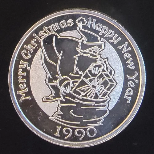 1990 Merry Christmas Happy New Year Santa Vtg Bullion-0.999 Silver 1 Oz Art Coin