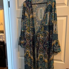 Paisley Print Kimono in Blue and Green