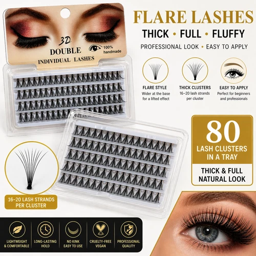 80pcs Individual Eyelashes Extension Cluster Fluffy Volume DIY Thick Lashes