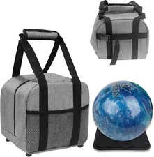 Single Bowling Ball Bag 1 Extra Organizer with Padded 1 Ball, Gray 