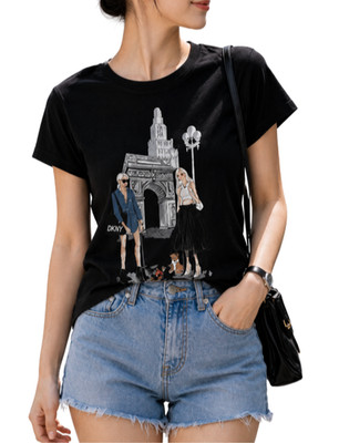 DKNY Womens NYC Graphic Tee Black Fashion Illustration T Shirt XS NWT Top