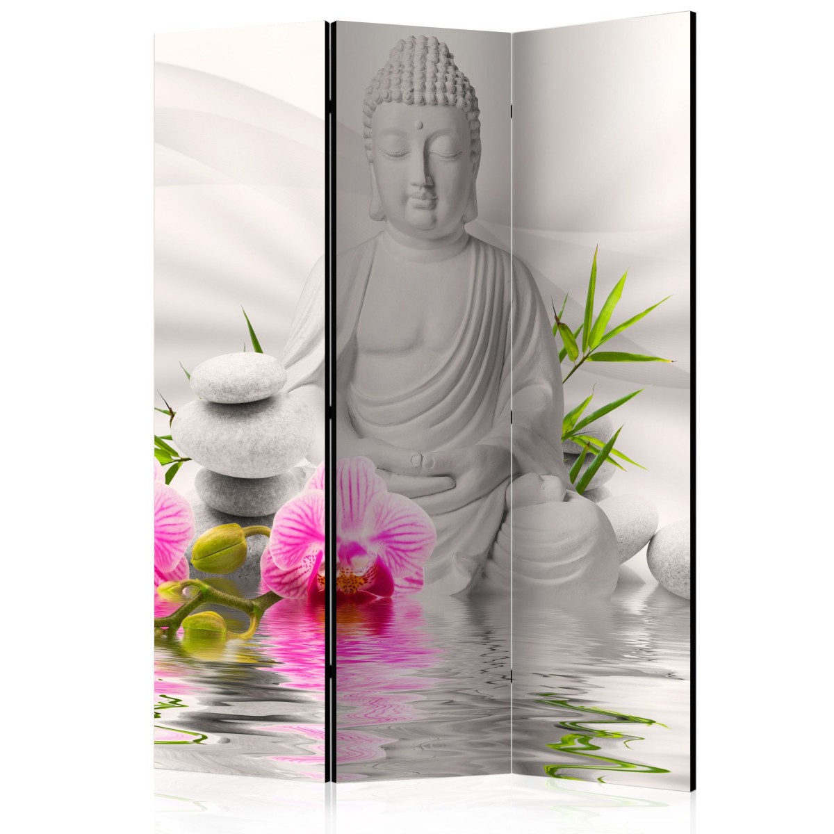 Paravent 3 volets grand format Buddha & Orchids châssis bois impression HD