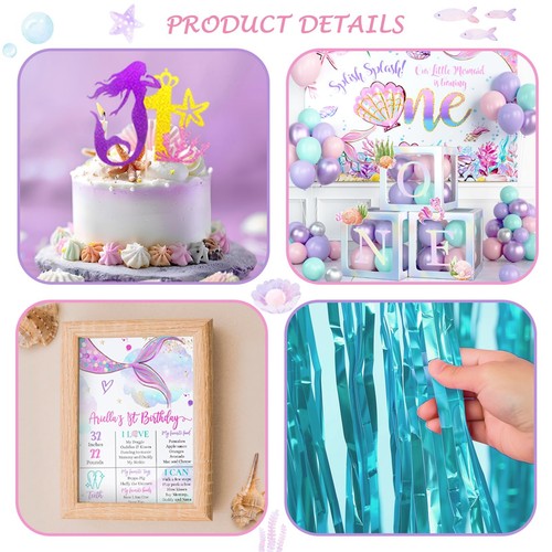Mermaid 1st Birthday Decorations, Mermaid Party for Year Old Girl Backdrop Fr... - Picture 3 of 7