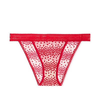 Victoria's Secret Logo Flocked Hearts Tanga Panty Lipstick Flocked Hearts XL NEW