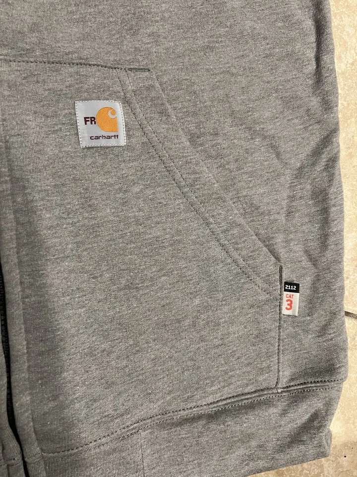 Carhartt Hoodie Mens M Tall Grey FR Force Original Fit Midweight Hooded Full Zip - Image 3 of 4