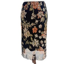 La Belle Mesh Pull On Black Floral Midi Skirt Women M Vintage 90s USA Lined