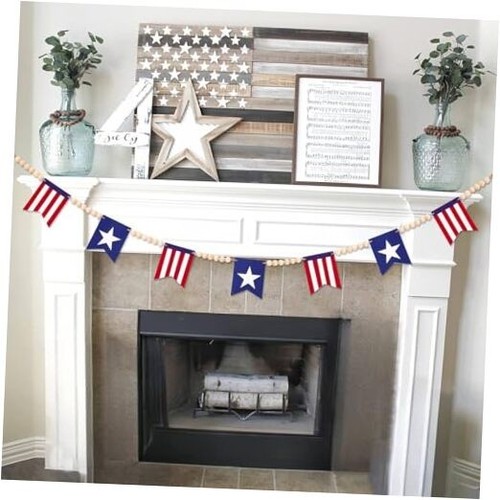 5.1 FT 4th of July Patriotic American Flag Wood Bead Garland - Independence