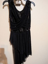 Women's Black Dance Costume Layered Skirt Scoop Neck Size Adult S