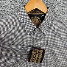 Robert Graham Shirt Mens Medium Blue Check Contrast Trim Flip Cuff Button Up M