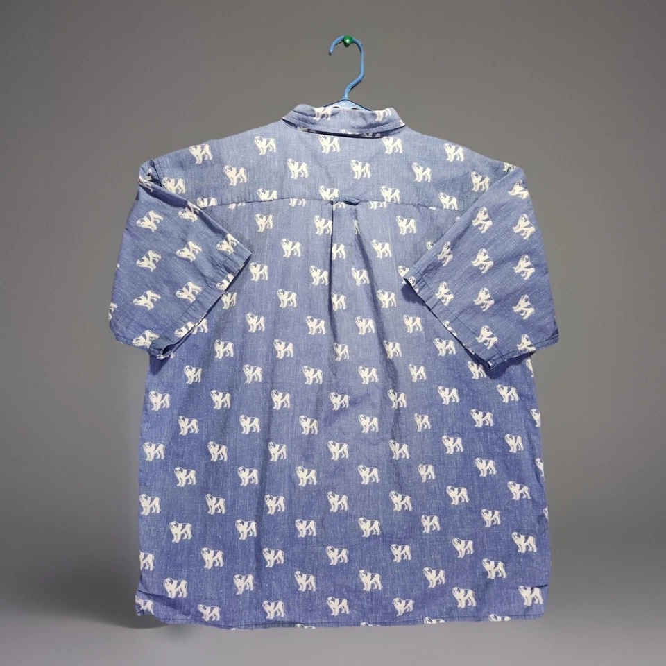 Camisa con botones Big Dogs 2X azul manga corta estampado de perro divertido actitud Foto 2 de 4