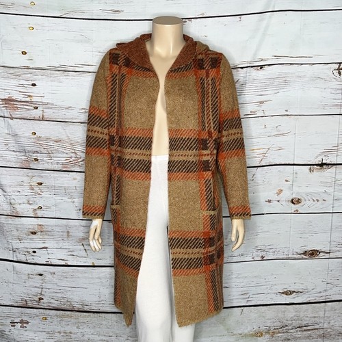 Joseph A. Damen-Strickjacke Größe 2X hellbraun kariert vorne offen Staubtuch mit Kapuze neu mit Etikett - Bild 2 von 5