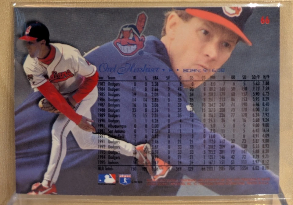 1996 Flair GOLD #66 Orel Hershiser Indians RARE FOIL SILVER LETTER PARALLEL - Image 2 of 2