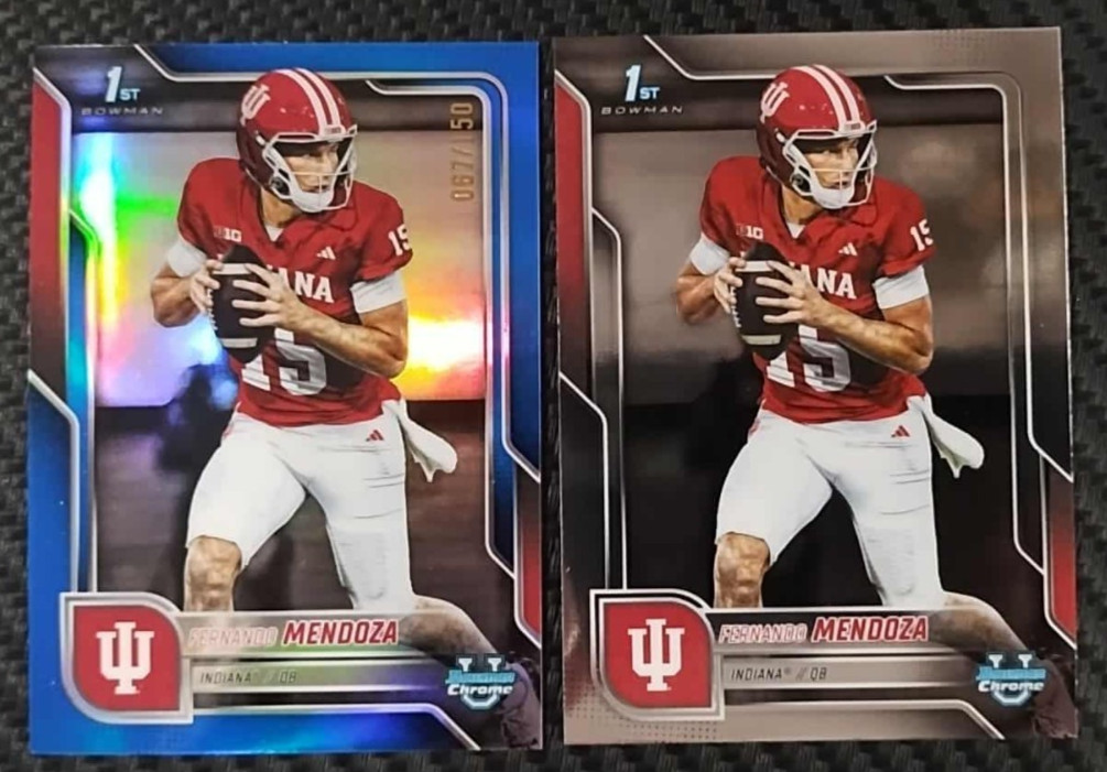 2025 Bowman Chrome U Fernando Mendoza Blue/150 Refractor+Base 1ST Rookie INDIANA