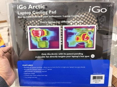 iGo Arctic USB-Powered Laptop Cooling Pad, Moveable Fan, Ergonomic, 15/17 Inch