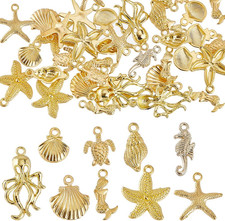 1 Box 54Pcs 9 Styled Gold Sea Charms Ocean Charms Bulk Alloy Turtle Starfish Sea