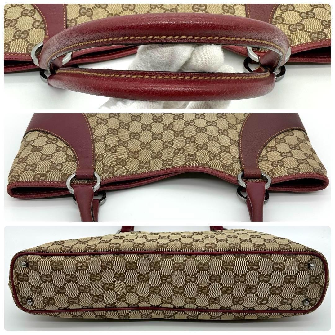 GUCCI GG Canvas Leather Tote Bag Red A4 Size Vintage Authentic thumbnail 6