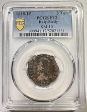 1618 Sicilia Stati Italiani 3 Tari PCGS F-12 Super Originale Tipo Superfici Croccanti
