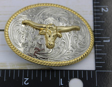 Kids Western Belt Buckle Bull Cowboy Cowgirl Gold/Silver Toned Heavy Metal