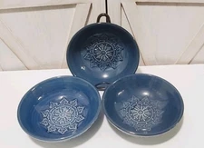 Pier 1 Imports Chateau Clair Scalloped Blue 8" Pasta/Dinner Set of 3 Bowls
