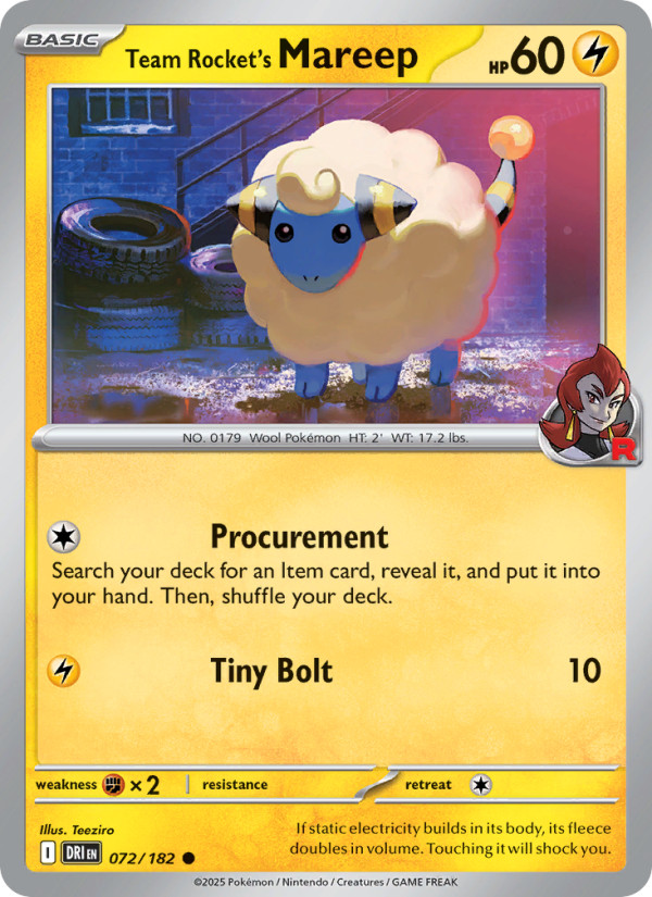 Pokemon Team Rocket's Mareep 72 / 182 SV: Destined Rivals - Reverse Holo