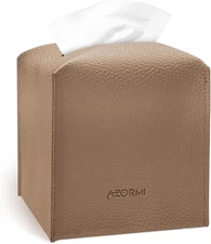 Tissue Box Cover Holder, PU Leather Tissue Box Cover Square with Bottom Belt, Cu