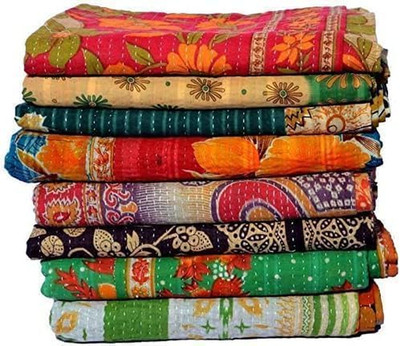 Reversible Vintage Bedspreads, Quilt Hand Embroidered Gudari, Multicolor, 85X55I
