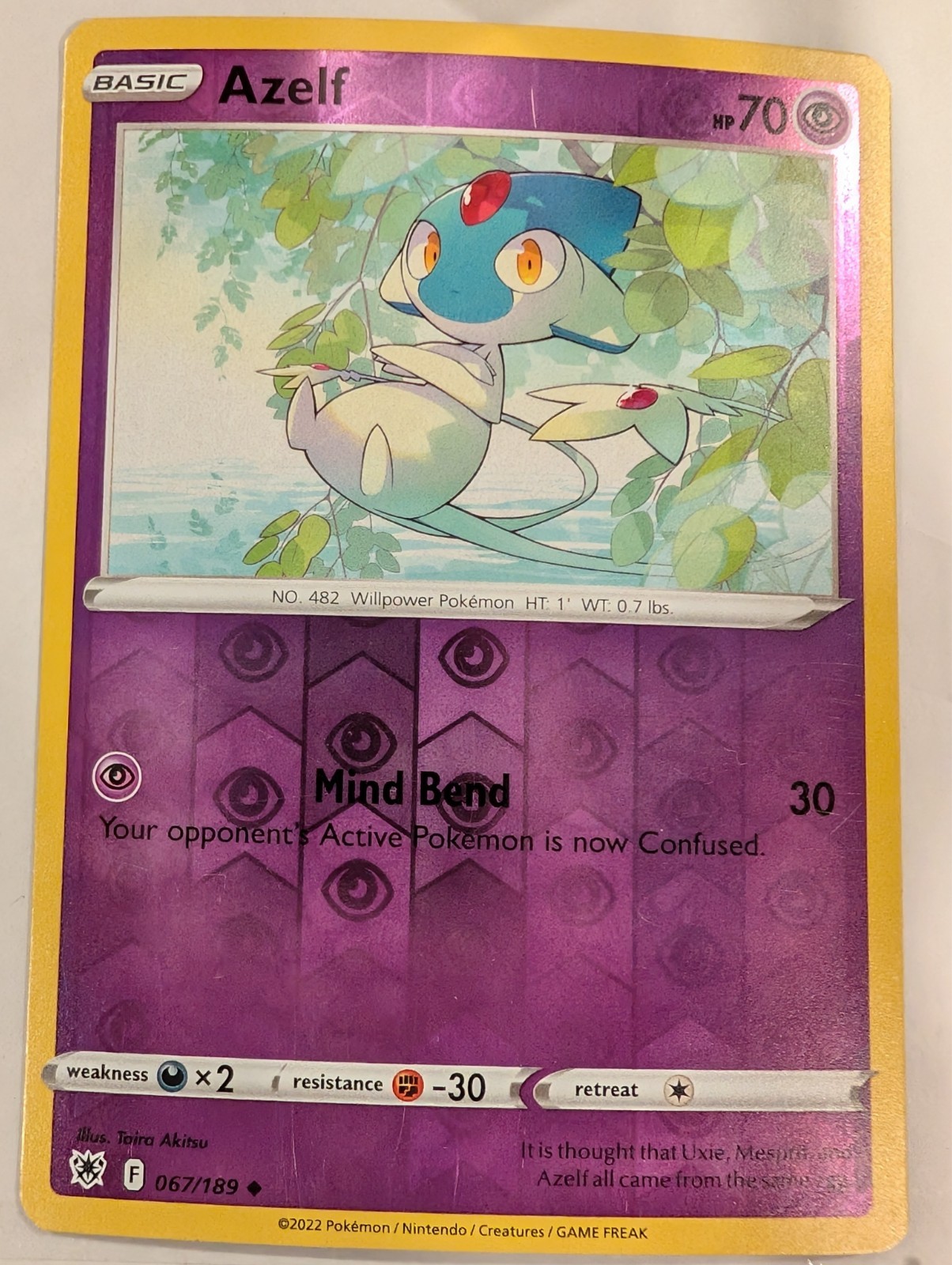 Azelf 067/189 - SWSH Astral Radiance Pokemon Reverse Holo Foil Rare Nice!