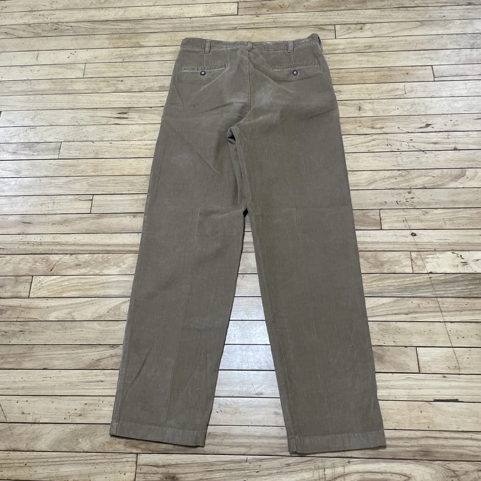 Covington Vtg 90s Y2k Brown Khaki Cotton Corduroy Trousers Men 34 32 Pleat Fade - Image 2 of 4