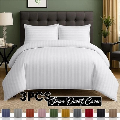 OXFORDHOMEWARE 100% Egyptian Stripe Duvet Cover Bedding Cover Set Single Double King Pillowcase