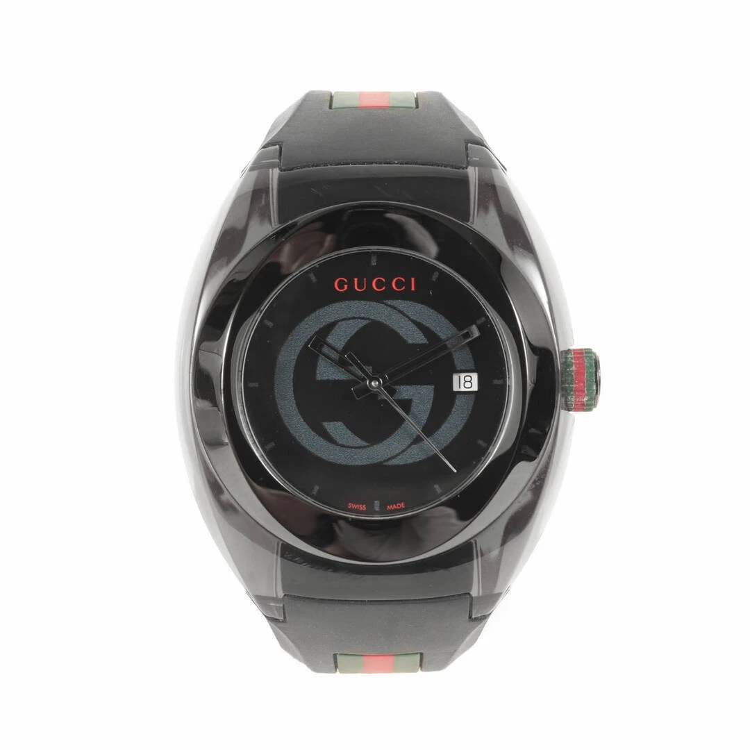 Montre analogique Gucci squelette (SYNC) Shelly Line bracelet en caoutchouc noir d'occasion BEEG 0