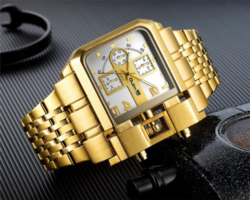 OULM Men's Gold Stainless Steel Watch Calendar Function with Decorative Subdials - Picture 8 of 16