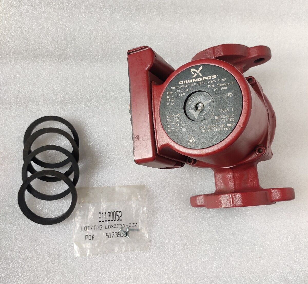 Grundfos UPS15-58FC Pump Outside Wood Boiler Furnace Made In Denmark