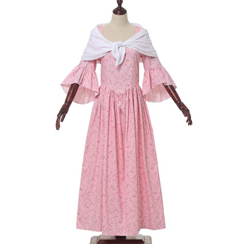 Womans Colonial Pioneer Dress Pilgrim Costume Carnival Floral Dress with Bonnet - Picture 10 of 23