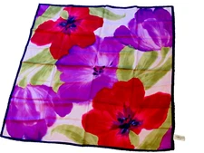 new Adrienne Landau Studio Poppy Red Purple Floral Art to Wear Silk Scarf