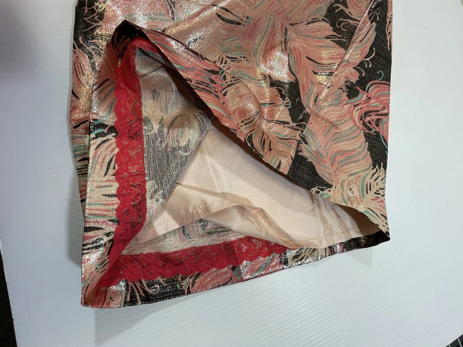 Abito da festa Kate Spade da donna rosa nero metallizzato foderato manica corta 10