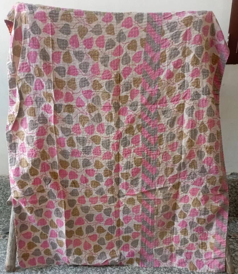 Colcha reversible vintage india Kantha edredón ropa de cama manta tiro Foto 2 de 2