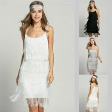 Great Gatsby Tassel Fringe Flapper w. Headband 1920s Party Ro Rox Cocktail Dress