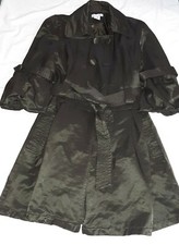 Luii Trench Coat Jacket Womens L Chocolate Brown 3/4 Puffed Sleeve