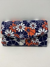 Handmade Women's Fabric Wallet, Blue and Coral Flower