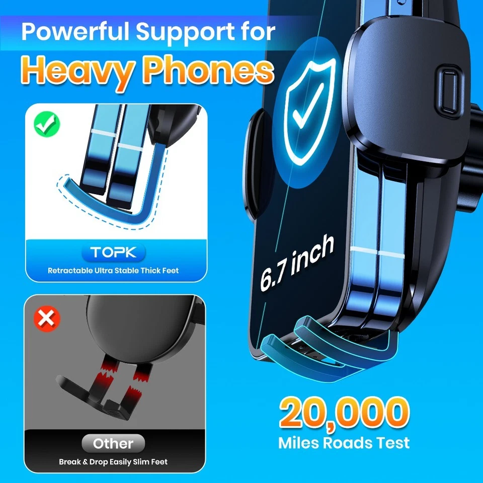 Soporte para teléfono de ventilación para automóvil TOPK, gancho de metal mejorado, se adapta a todos los teléfonos inteligentes Foto 2 de 4