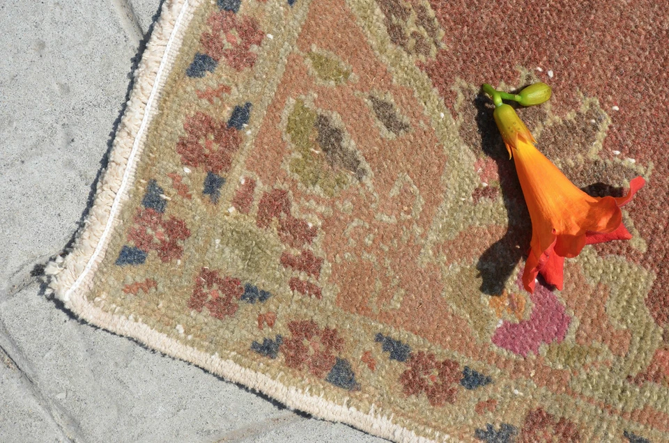 Vintage Rug, Turkish Rug, Oushak Rug, Handmade Rug, Doormat, Kitchen Rug, 2 x 3 - Image 3 of 4