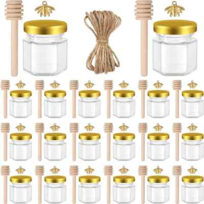 20 Pack 1,5 oz Mini Glas Honig Gläser mit Holzlöffel &Deckel für Hochzeit &Party