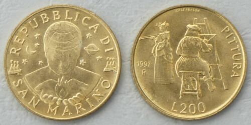 San Marino 200 Lire Commemorative Coin 1997 Painter p366 Uncirculated