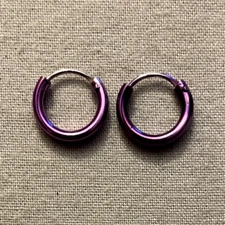 PURPLE HOOP EARRINGS, Stainless Steel - 1 pr, 12mm outer/9mm inner, 2mm wide #2